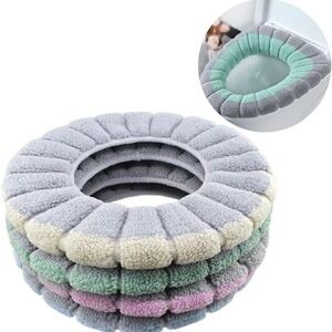 4-Pack Stretchable Toilet Seat Cover Soft Plush Washable Bathroom Warmer Mat